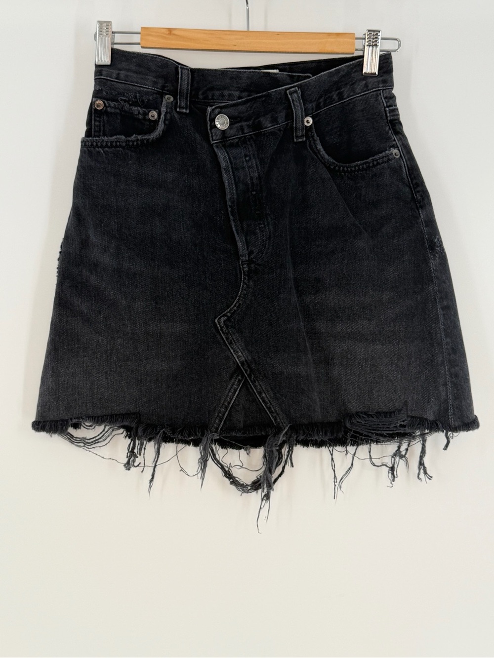 Agolde Criss Cross Mini Skirt Black Denim Size 24